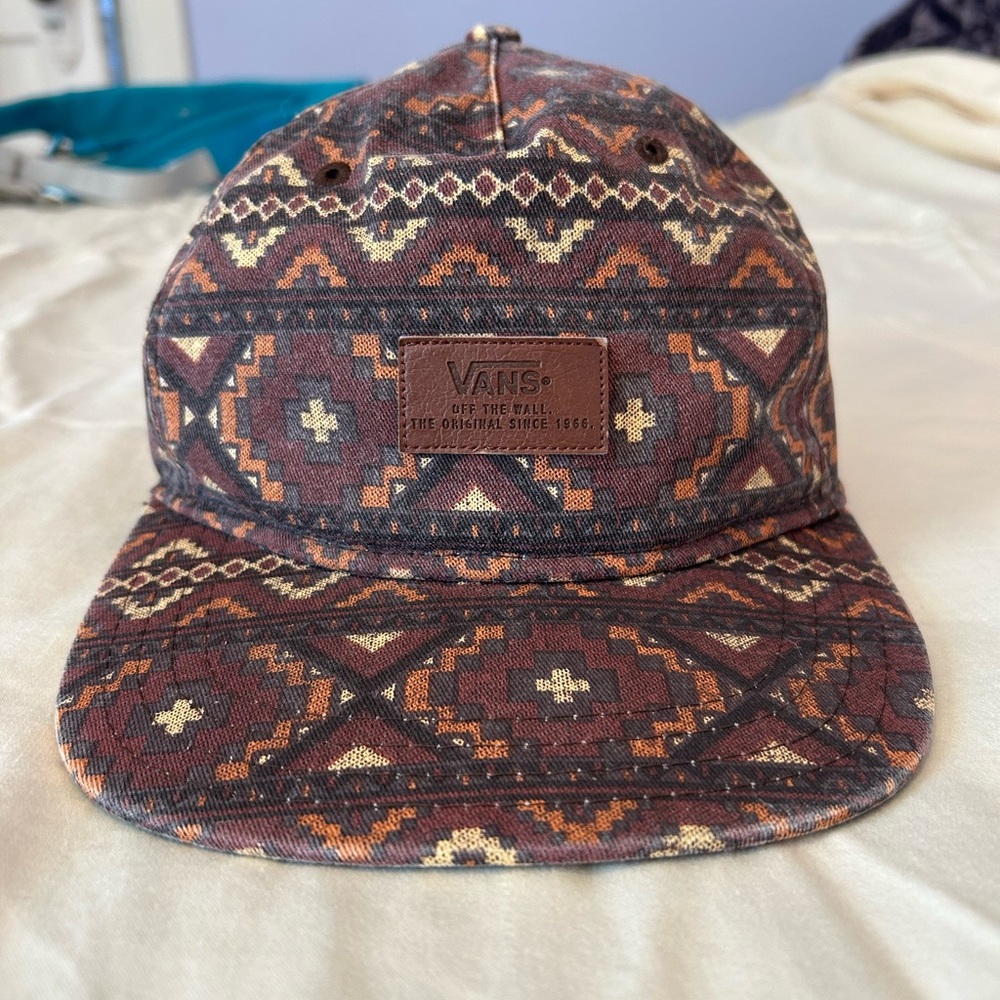 Vans Leather Patch Flat Brim Hat Multicolor Aztec Tribal Adjustable Outdoor - Picture 1 of 4